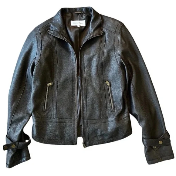 Calvin Klein Leather Moto Jacket Small - Picture 4 of 12